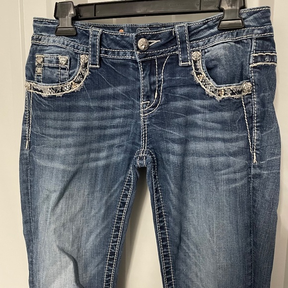 Miss Me Gold Embellished Design Medium Wash Mid-rise Bootcut Jeans - Picture 2 of 9